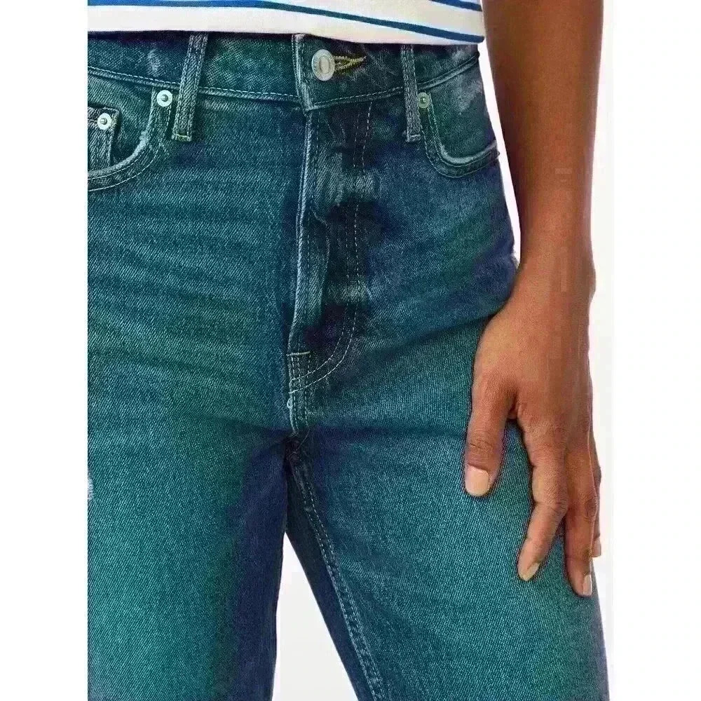 Womens Free Assembly Super High Rise Straight Jeans Cropped Hem Blue - Picture 3 of 9